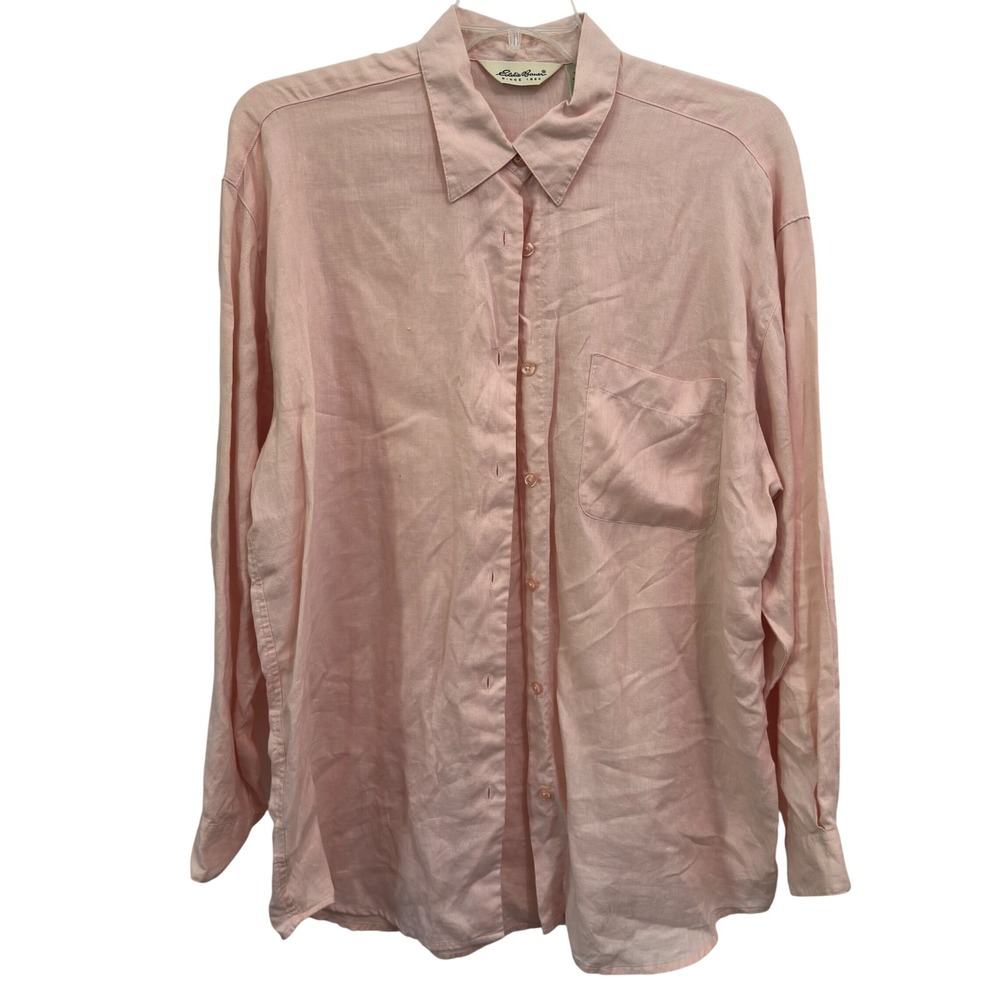 Eddie Bauer Linen Shirt‎ Vintage Pink Long Sleeve Button Down Womens Tall Large